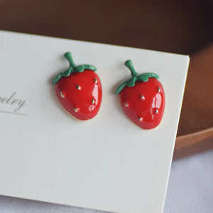 Strawberry Stud Earrings Enamel 925 Silver Jewelry for Girls Women