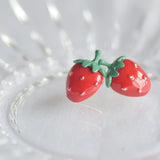 Strawberry Stud Earrings Enamel 925 Silver Jewelry for Girls Women