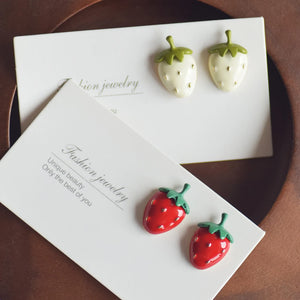 Strawberry Stud Earrings Enamel 925 Silver Jewelry for Girls Women