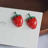 Strawberry Stud Earrings Enamel 925 Silver Jewelry for Girls Women