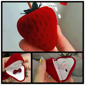 Strawberry Velvet Red Heart Jewelry Box Ring Case Earrings Display Cases Holder