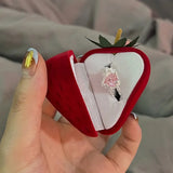 Strawberry Velvet Red Heart Jewelry Box Ring Case Earrings Display Cases Holder