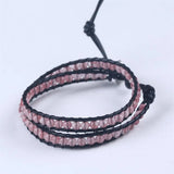 Strawberry Crystal Pink Beads Leather Cord Bracelet