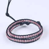 Strawberry Crystal Pink Beads Leather Cord Bracelet