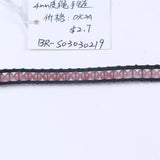 Strawberry Crystal Pink Beads Leather Cord Bracelet