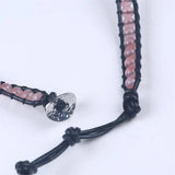 Strawberry Crystal Pink Beads Leather Cord Bracelet