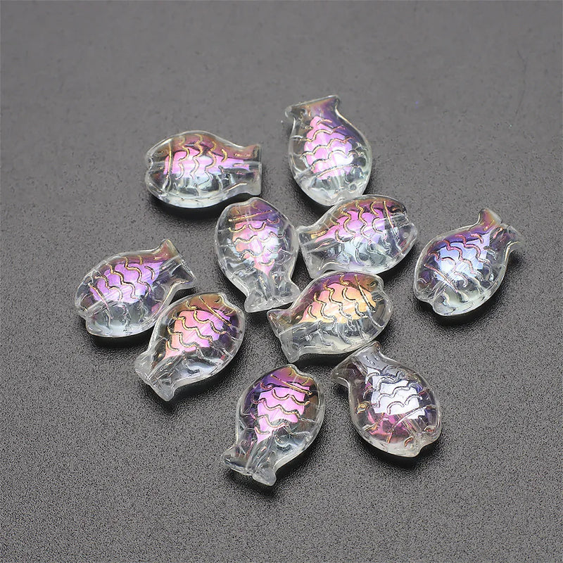 60pcs DIY Necklace Handmake Accessories Plated Spacer Fish Crystal Glass Beads