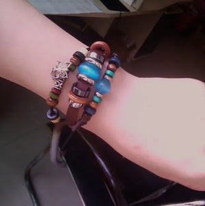 Braided Wrap Leather Bracelet Vintage Life Glass Beads Ethnic Tribal Wristbands