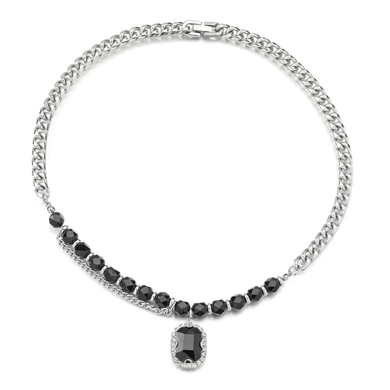 Hip Hop Cuban Chain Bead Necklace Pendant Necklace Stainless Steel