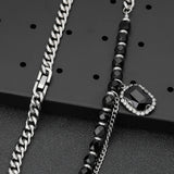 Hip Hop Cuban Chain Bead Necklace Pendant Necklace Stainless Steel