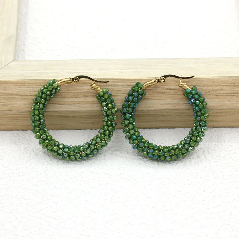 Crystal Bead Winding Earrings Gold-plated Women's Jewelry