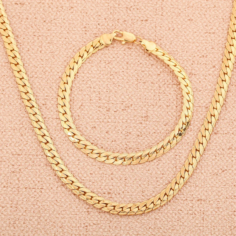 925 Sterling Silver 18K 6MM Bracelets Necklace Set for Women