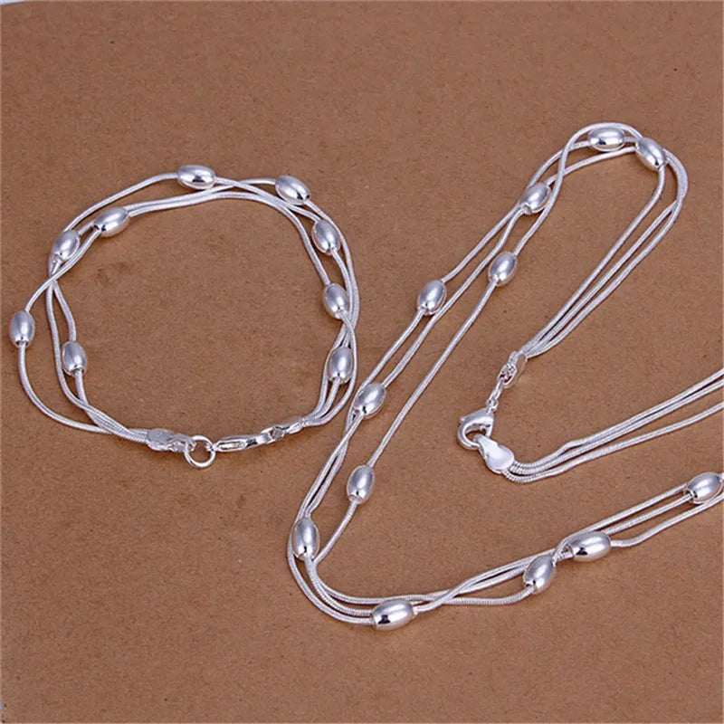 Tassel Beads 925 Silver Jewelry Set for Women