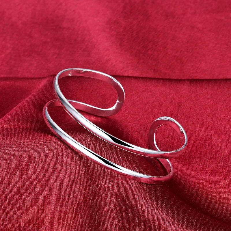 925 Silver Double Line Bangle Bracelet for Women