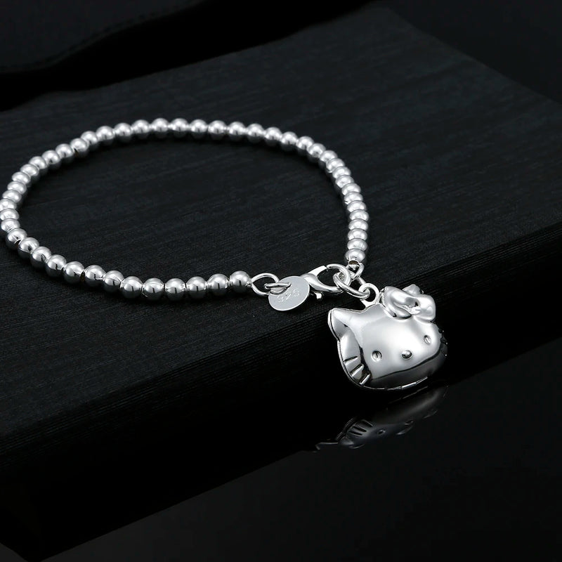 925 Sterling Silver Kitty Cat Bracelet for Women