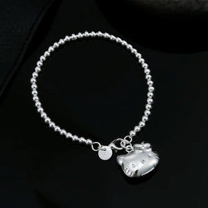 925 Sterling Silver Kitty Cat Bracelet for Women