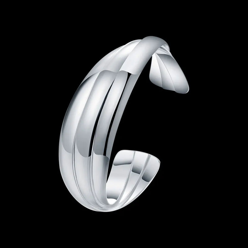 925 Sterling Silver Weave Bangles for Women Cuff Bracelets Fine Jewelry