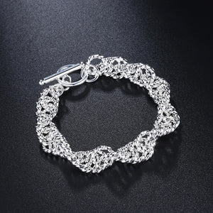 925 Sterling Silver Twisted Circle Chain Bracelet for Women Wedding