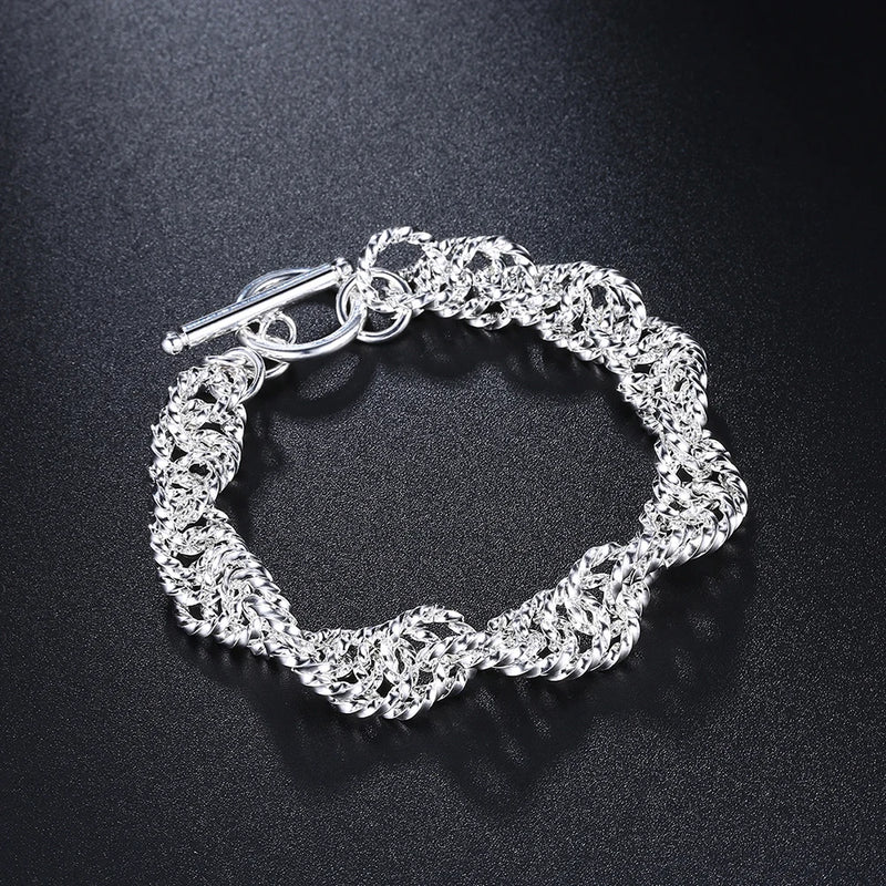 925 Sterling Silver Twisted Circle Chain Bracelet for Women Wedding