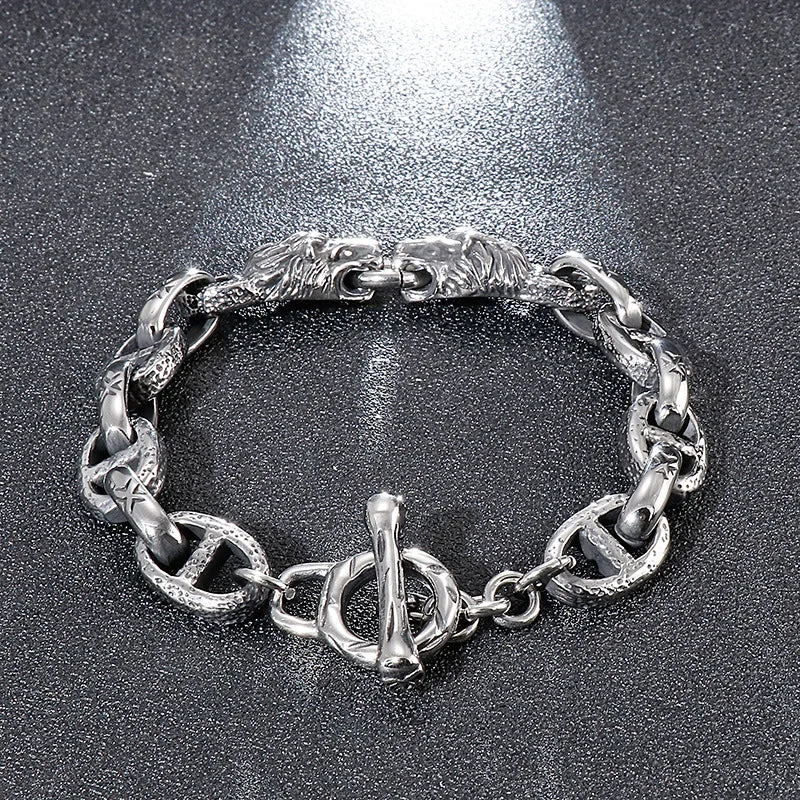 Japanese Word Lion Head Men's Bracelet Stage Accessories