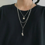 Hip Hop Multi-Layer Net Red Star Pendant Necklace