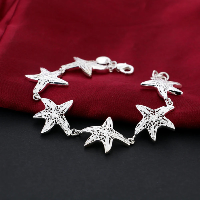 925 Silver Starfish Bracelet for Women Wedding Party Christmas