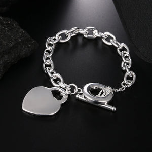 925 Sterling Silver Street Heart Pendant Bracelet for Women