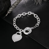 925 Sterling Silver Street Heart Pendant Bracelet for Women