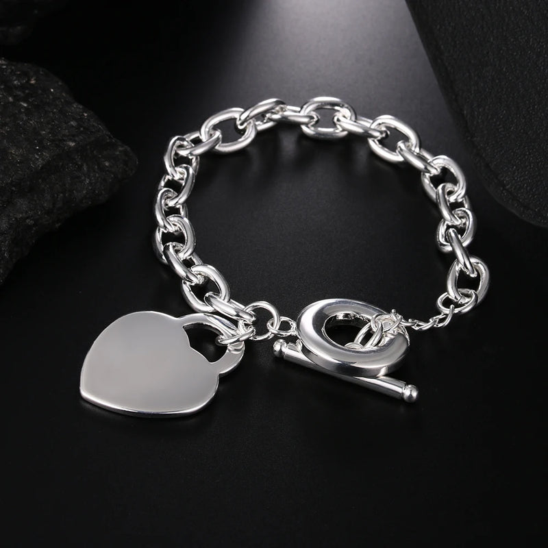 925 Sterling Silver Street Heart Pendant Bracelet for Women