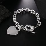 925 Sterling Silver Street Heart Pendant Bracelet for Women