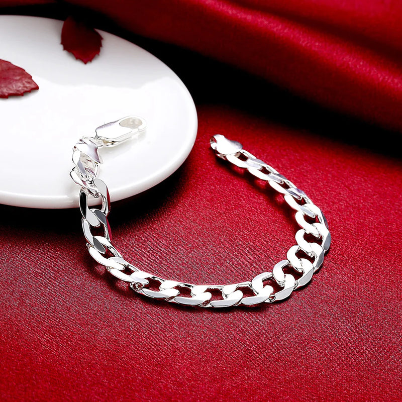 925 Silver Classic 10MM Chain Bracelet for Men Women Party Jewelry