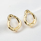 18K True Filled Oval Stud Earrings with Ring - DIY Jewelry Findings