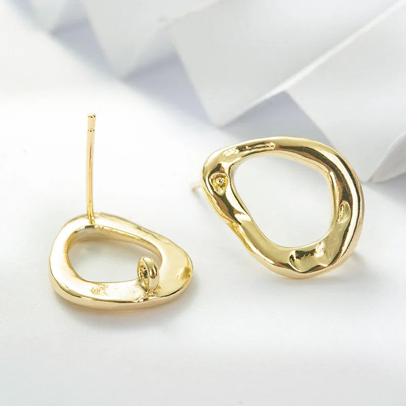 18K True Filled Oval Stud Earrings with Ring - DIY Jewelry Findings