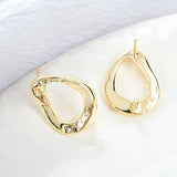 18K True Filled Oval Stud Earrings with Ring - DIY Jewelry Findings