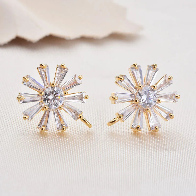 18K Zircon Daisy Flower Ring Stud Earrings DIY Jewelry Findings