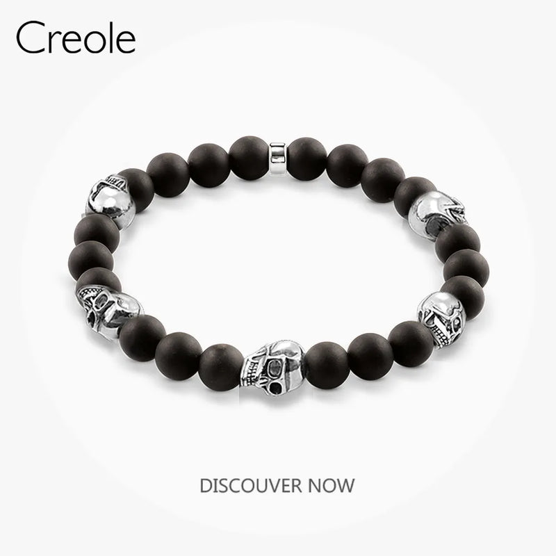 Skulls Stretch Bracelet 925 Sterling Silver Unisex Casual Gift
