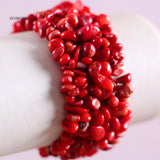 Red Coral Stone Wrap Bracelet for Women 7inches