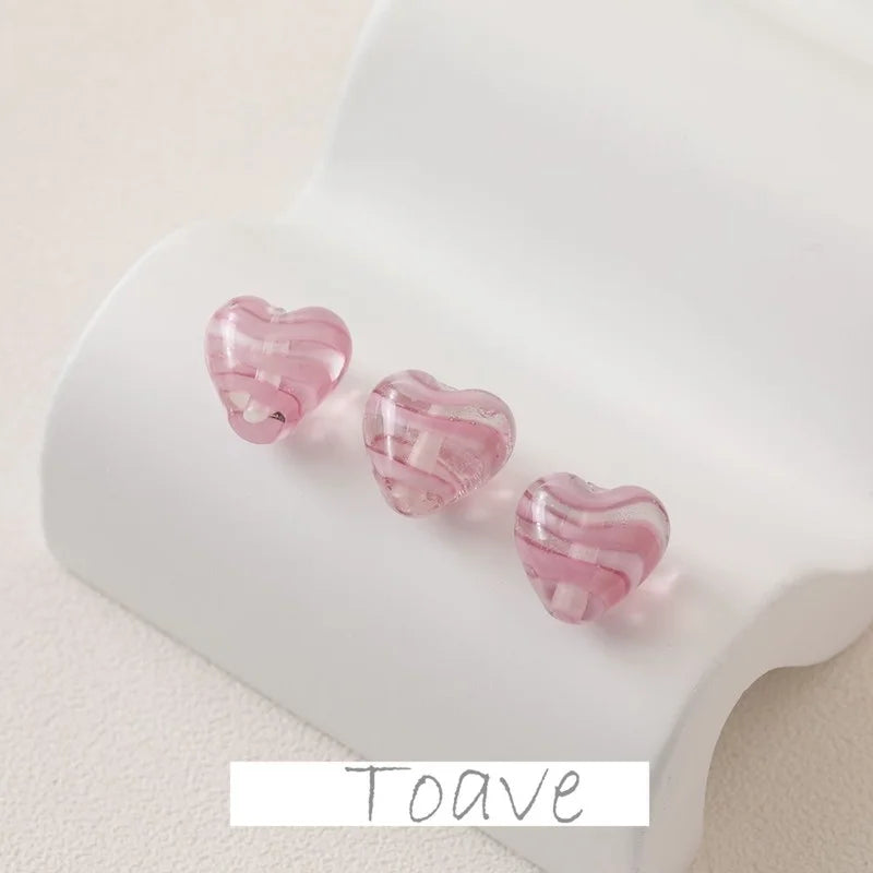 Striped Peach Heart Glass Beads DIY Necklace Earrings Material