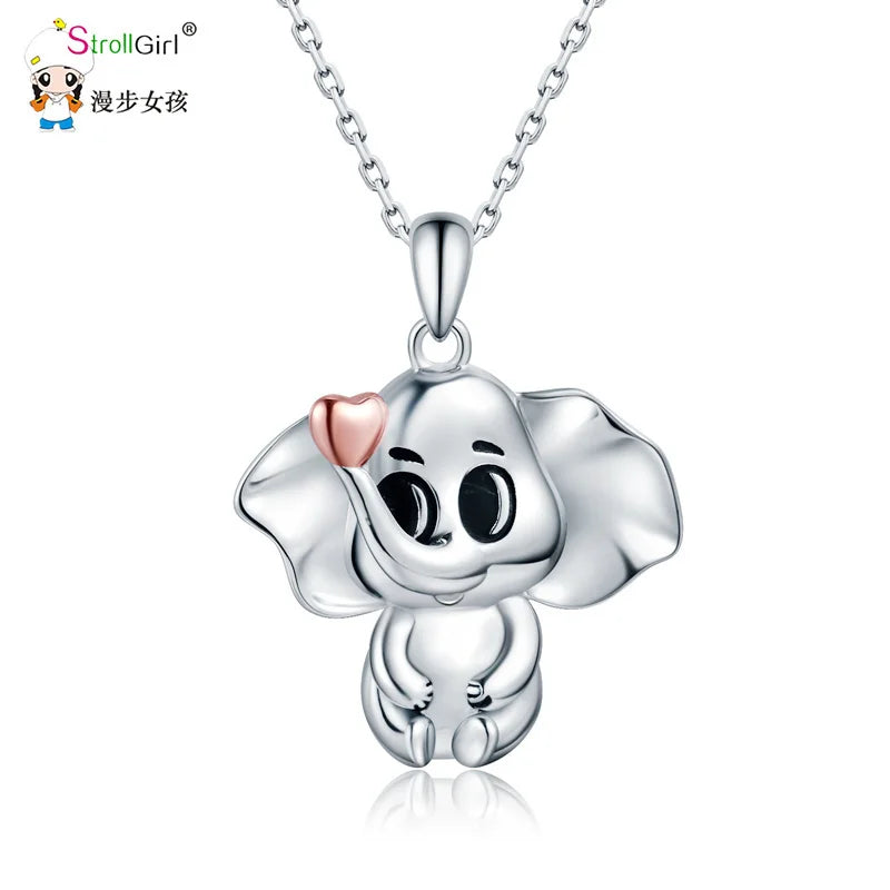 925 Silver Elephant Pendant Animal Necklace Jewelry Gift
