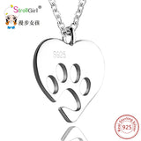 Sterling Silver Dog Paw Heart Necklace for Dog Lover