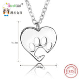 Sterling Silver Dog Paw Heart Necklace for Dog Lover