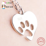 Sterling Silver Dog Paw Heart Necklace for Dog Lover
