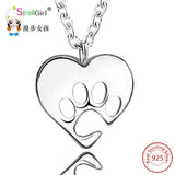 Sterling Silver Dog Paw Heart Necklace for Dog Lover