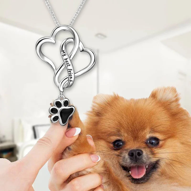 Strollgirl 925 Silver Dog Footprint Necklace Enamel Pendant Women Jewelry