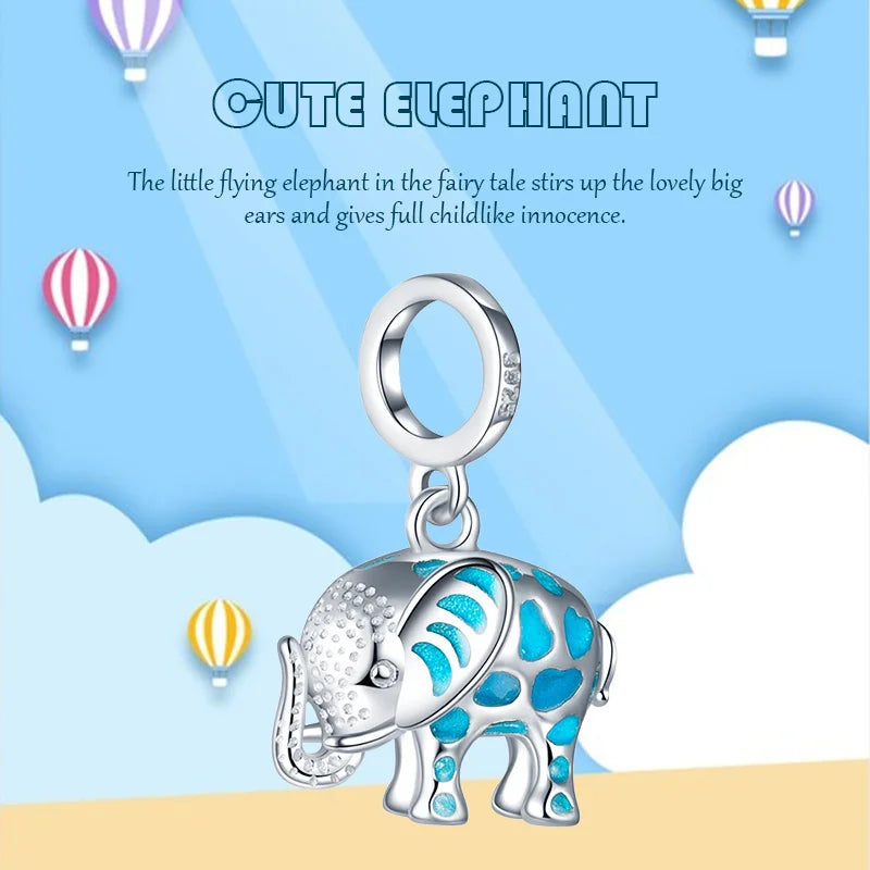925 Sterling Silver Elephant Charms Animal Pendant Beads DIY Bracelet