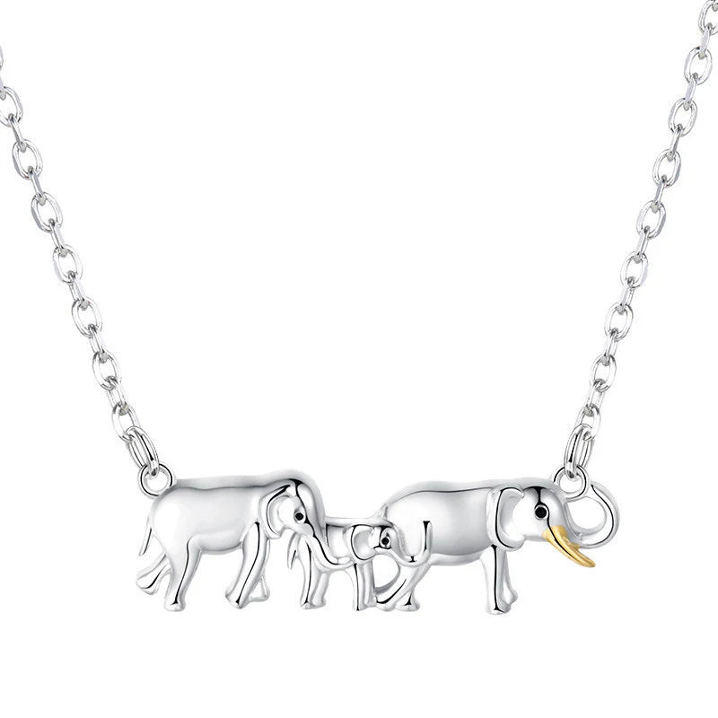 Strollgirl 925 Silver Elephants Necklace for Women Mother's Gift