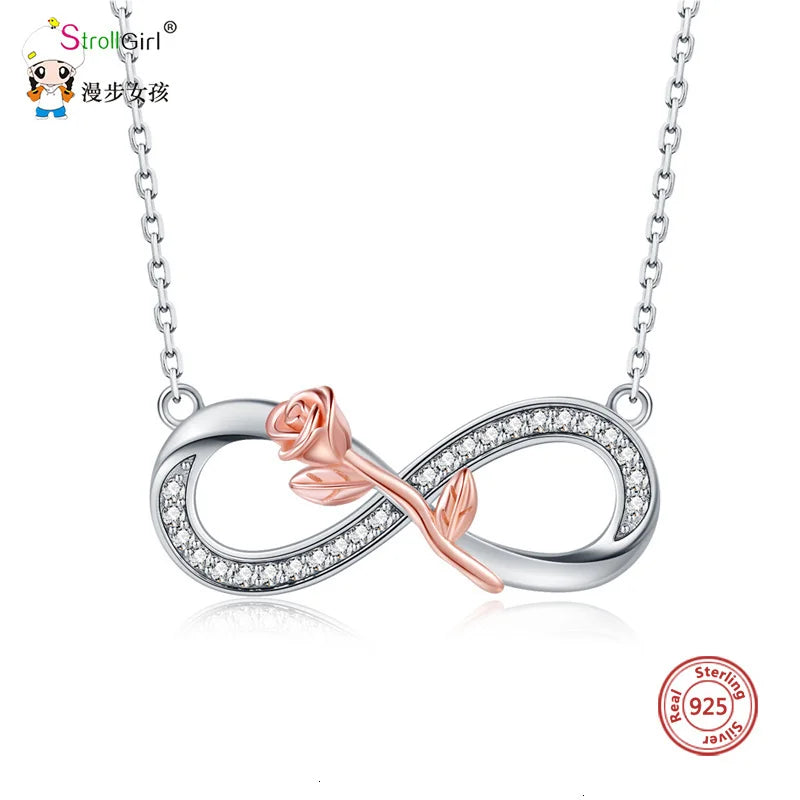 Strollgirl 925 Silver Rose Necklace Infinity Symbol Necklaces & Pendant