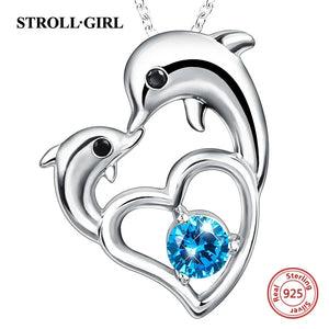 Strollgirl 925 Sterling Silver Dolphin Heart Necklace Women Jewelry