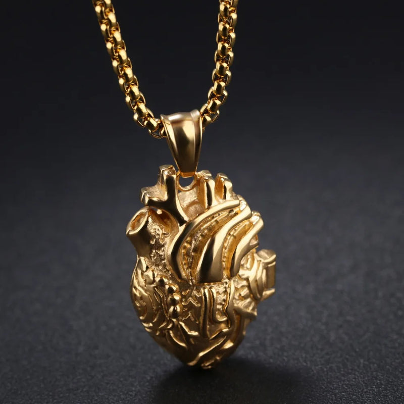 316L Stainless Steel Anatomical Heart Pendant Necklace Gift