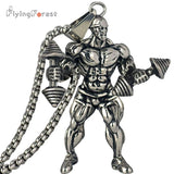 Strong Man Dumbbell Fitness Pendant Necklace Men Jewelry